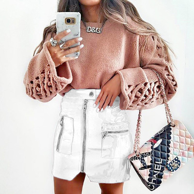 NOU fusta moderna de dama din piele ecologica cu decor cu fermoar in trei culori