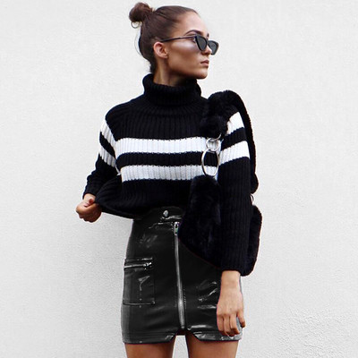 NOU fusta moderna de dama din piele ecologica cu decor cu fermoar in trei culori