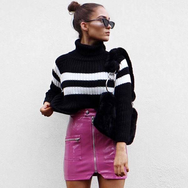 NOU fusta moderna de dama din piele ecologica cu decor cu fermoar in trei culori