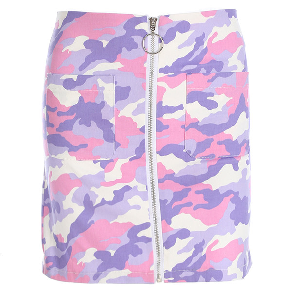 Fusta de dama scurta moderna de camuflaj cu fermoar