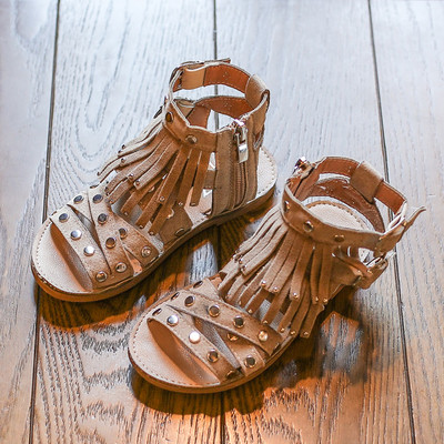 Sandale casual pentru copii pentru o fata cu franjuri in trei culori