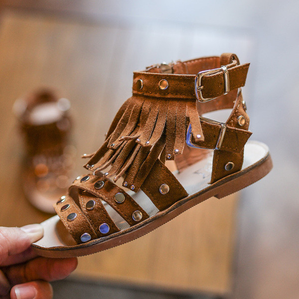 Sandale casual pentru copii pentru o fata cu franjuri in trei culori