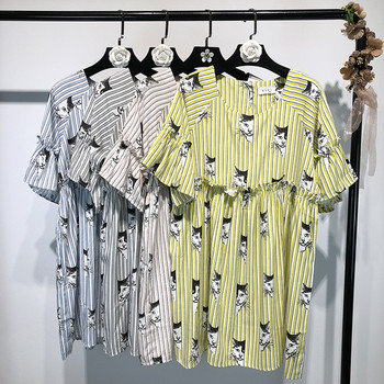 Rochie casual dama in dungi cu imprimeu de pisoi in diferite culori