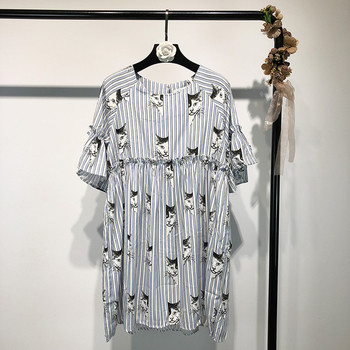 Rochie casual dama in dungi cu imprimeu de pisoi in diferite culori