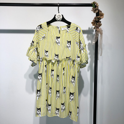 Rochie casual dama in dungi cu imprimeu de pisoi in diferite culori