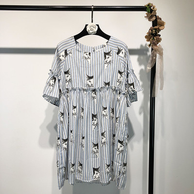 Rochie casual dama in dungi cu imprimeu de pisoi in diferite culori