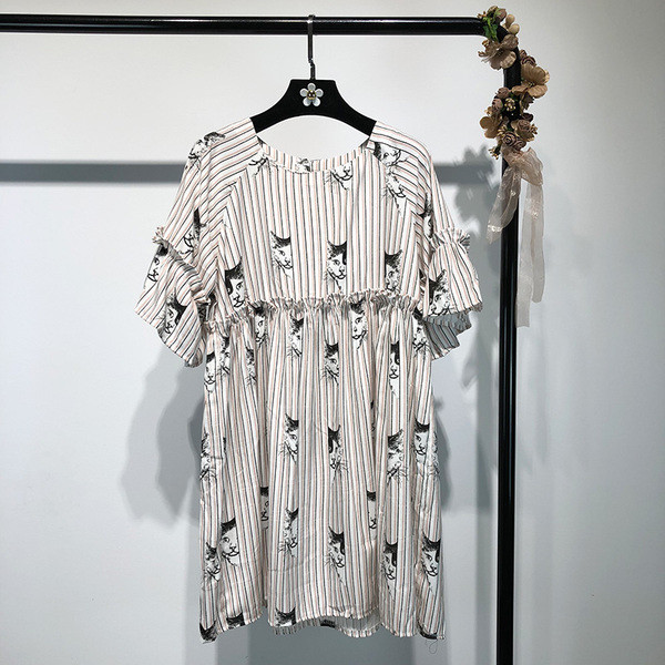 Rochie casual dama in dungi cu imprimeu de pisoi in diferite culori