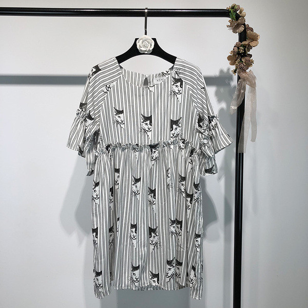 Rochie casual dama in dungi cu imprimeu de pisoi in diferite culori