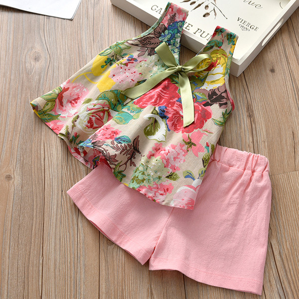 Set copii in culoare deschisa cu motive florale si panglica