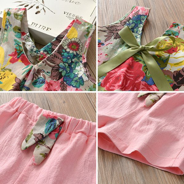 Set copii in culoare deschisa cu motive florale si panglica