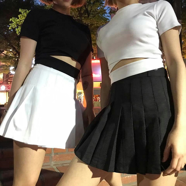 Fusta de dama cu talie inalta in alb-negru