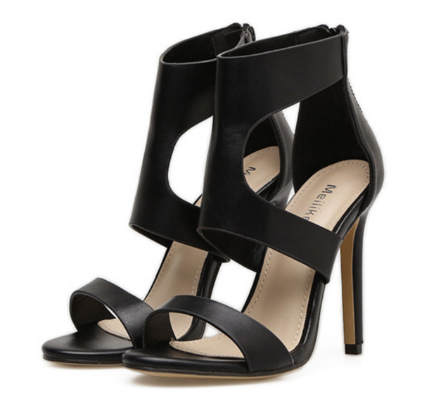 Sandale elegante de damă cu toc înalt din piele ecologică în două culori