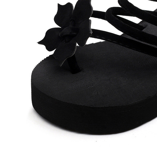 Papuci casual dama cu talpa inalta si motiv floral