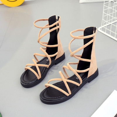 Γυναικεία σανδάλια από οικολογικό δέρμα με σταυρωτά κορδόνια σε δύο χρώματα