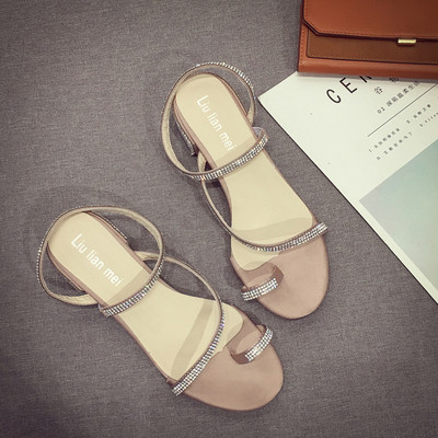 Περιστασιακά γυναικεία σανδάλια με διακόσμηση  πέτρες σε δύο χρώματα