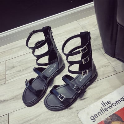 Μαύρα καθημερινά γυναικεία σανδάλια από οικολογικό δέρμα με λουράκια