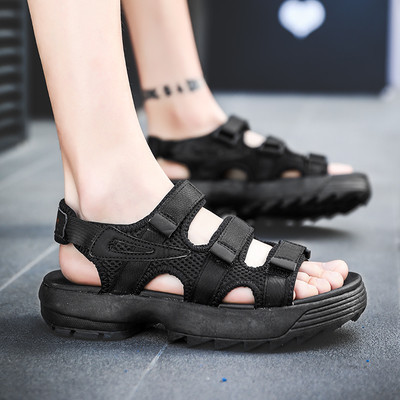 Ανδρικά σανδάλια σε μαύρο και άσπρο με λωρίδες χρώματος