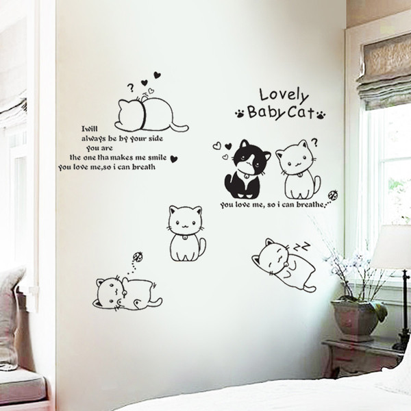 Tapet alb-negru cu șase pisoi și o inscripție