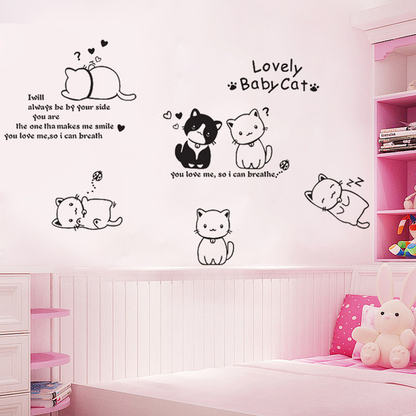 Tapet alb-negru cu șase pisoi și o inscripție