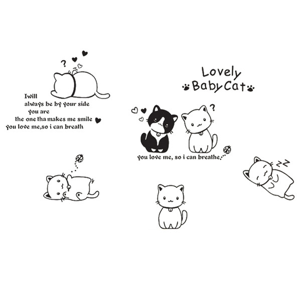 Tapet alb-negru cu șase pisoi și o inscripție