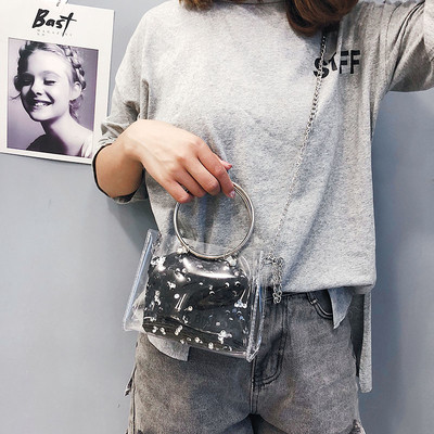 Geanta mica de dama transparenta cu motiv stralucitor