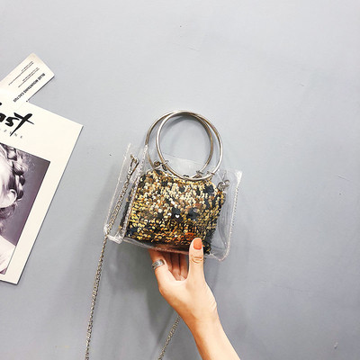 Geanta mica de dama transparenta cu motiv stralucitor