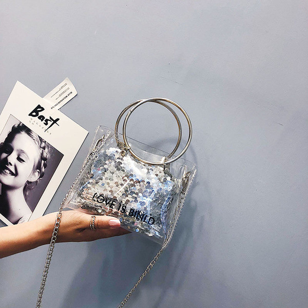 Geanta mica de dama transparenta cu motiv stralucitor