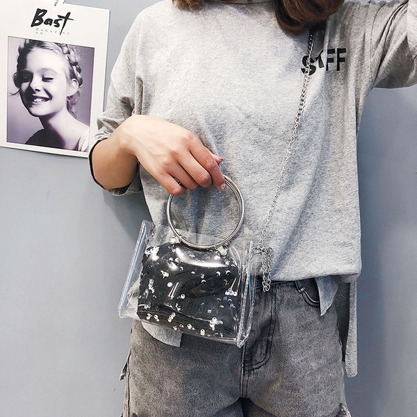 Geanta mica de dama transparenta cu motiv stralucitor