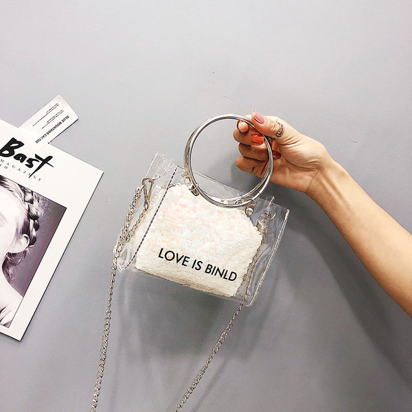 Geanta mica de dama transparenta cu motiv stralucitor