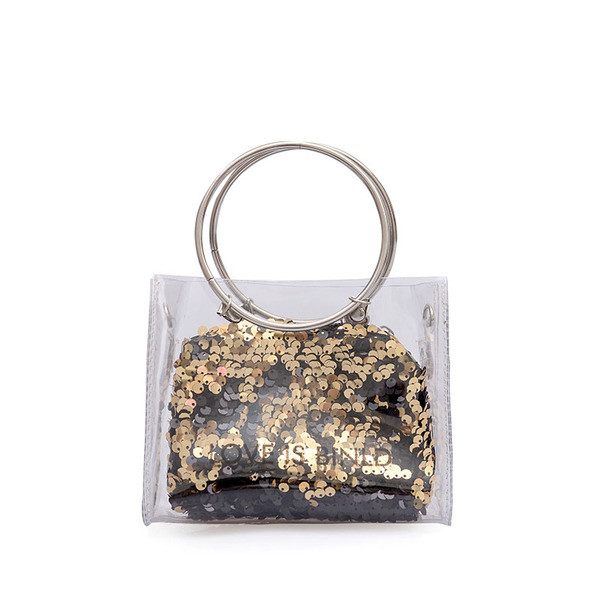 Geanta mica de dama transparenta cu motiv stralucitor