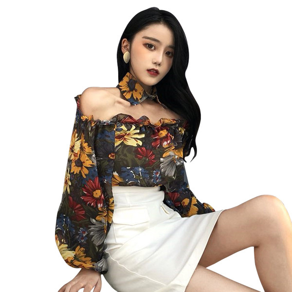 Bluză de damă cu umeri deschiși cu model floral