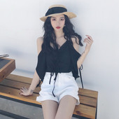 Maieu de damă cu umeri deschiși cu decolteu în V în două culori