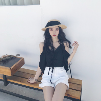 Maieu de damă cu umeri deschiși cu decolteu în V în două culori