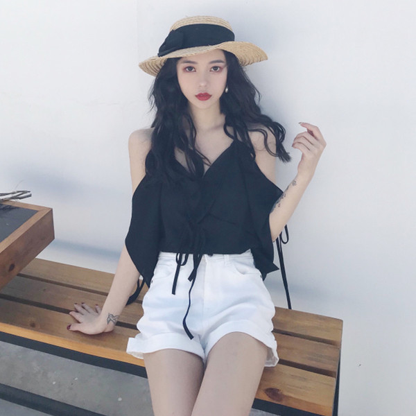 Maieu de damă cu umeri deschiși cu decolteu în V în două culori