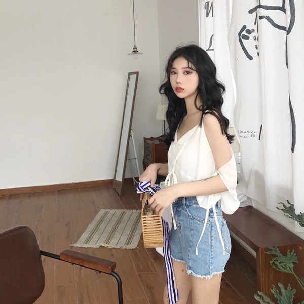 Maieu de damă cu umeri deschiși cu decolteu în V în două culori