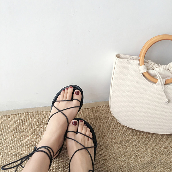 Sandale de dama cu sireturi in doua culori