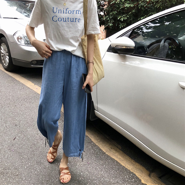 Blugi de dama cu sireturi si talie inalta model lat