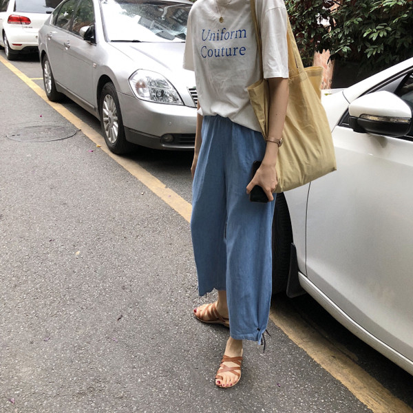 Blugi de dama cu sireturi si talie inalta model lat