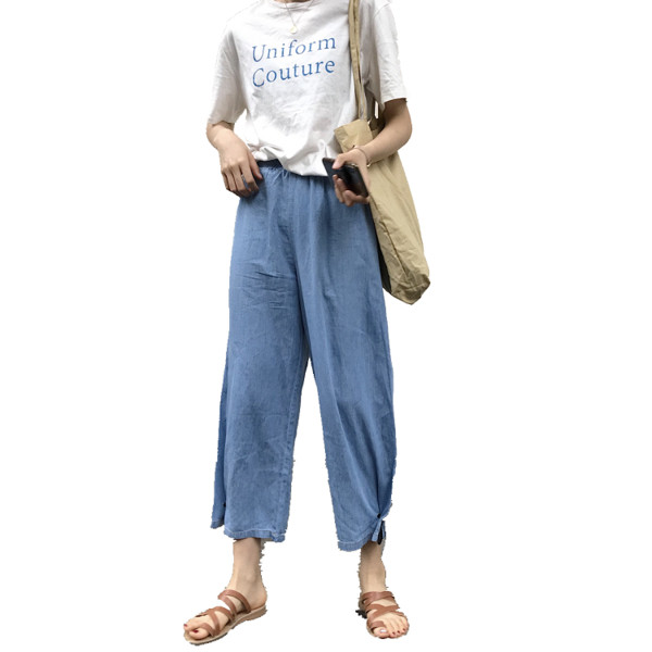 Blugi de dama cu sireturi si talie inalta model lat