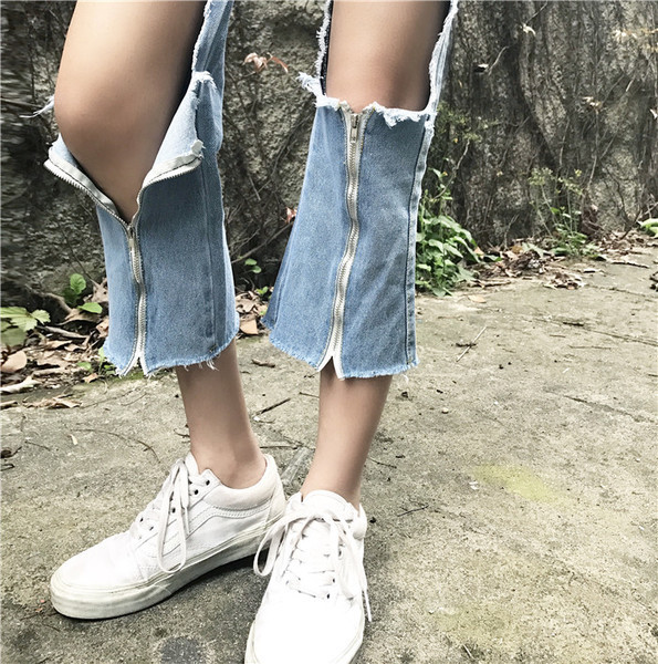 Blugi moderni de dama cu motiv rupt si fermoar