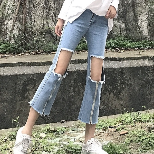 Blugi moderni de dama cu motiv rupt si fermoar