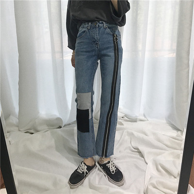 Blugi moderni de dama cu fermoar si petice