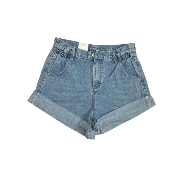 Blugi scurti de dama cu talie inalta si mansete