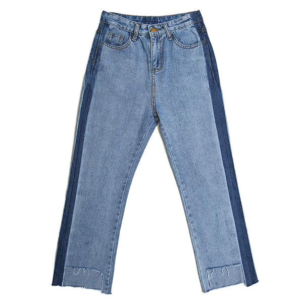 Blugi de dama cu talie inalta si margini inchise la culoare