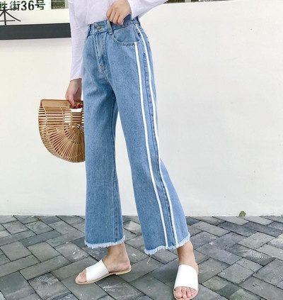 Γυναικέια μακρύ τζιν ευρύ μοτίβο σε δύο χρώματα