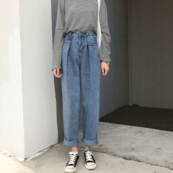 Blugi lungi de dama - model larg cu talie inalta