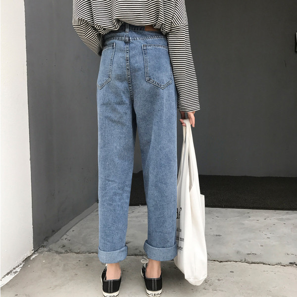 Blugi lungi de dama - model larg cu talie inalta