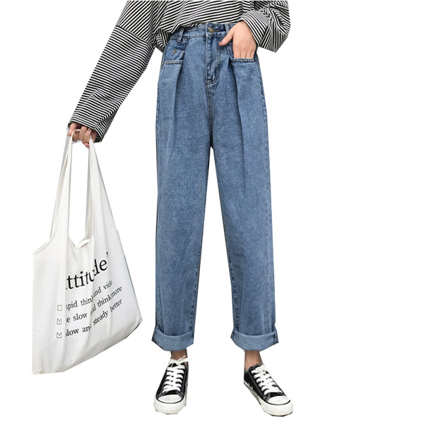 Blugi lungi de dama - model larg cu talie inalta