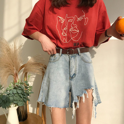 Κοντά γυναικεία τζην με σκισμένα μοτίβα με ψηλή μέση