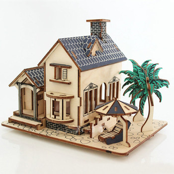 3D дървен пъзел-къщичка